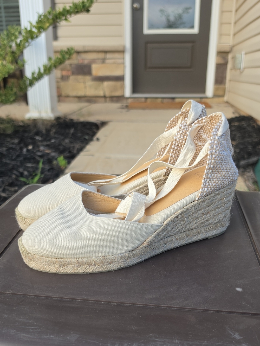 Castaner Cream Ivory Espadrille Wedge Sandals with Ankle Wrap Size 39(8) - Picture 5 of 8